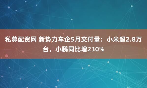 私募配资网 新势力车企5月交付量：小米超2.8万台，小鹏同比增230%